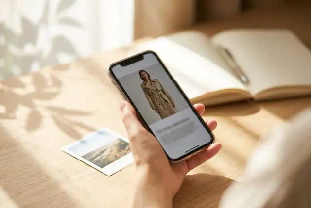 A phone showing a finished post beside an open notebook on a sunlit desk