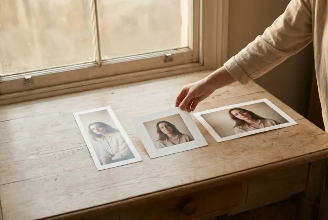 The same photograph in three crops side by side: upright, square and wide