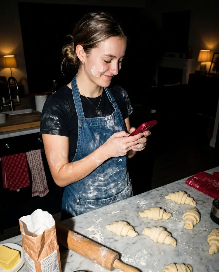 Local baker shooting their own photo of fresh croissants