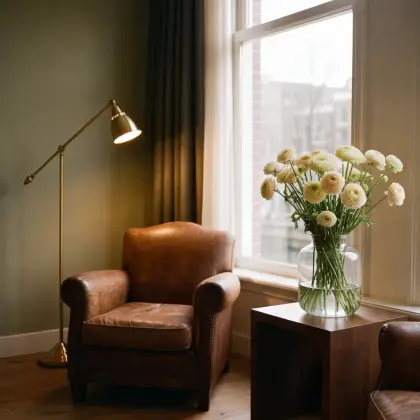 The lobby, early in the morning.